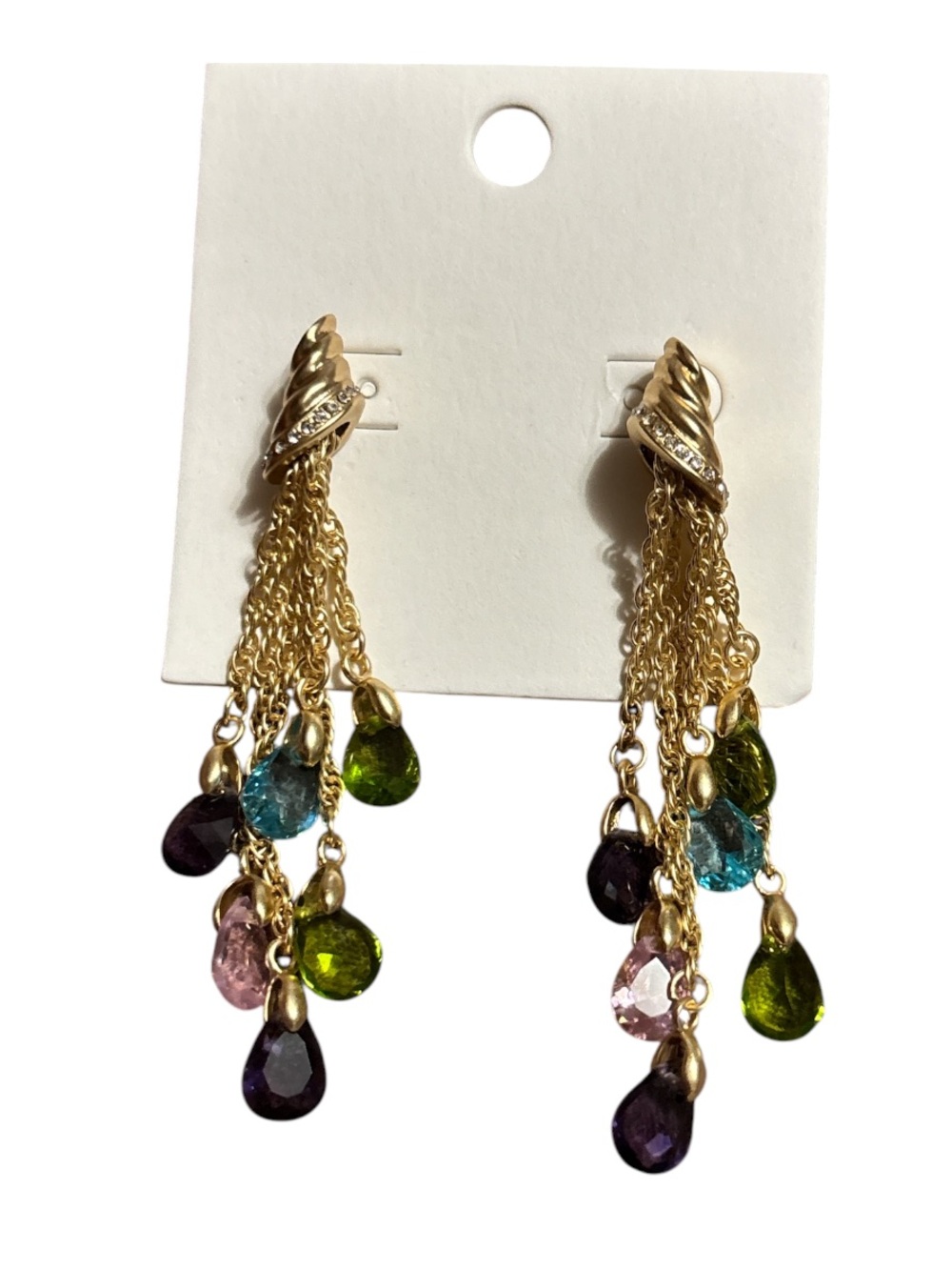 Gold Multi-color Teardrop Dangle Earrings